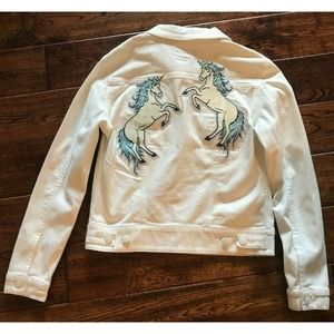 LuLaRoe Size XS White Jean Jacket‎ with Unicorns